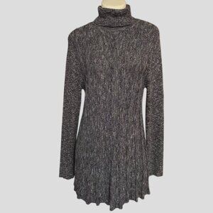 Heathered Black Knitted Style Long Sleeve Turtleneck Skater Stretch Mini Dress